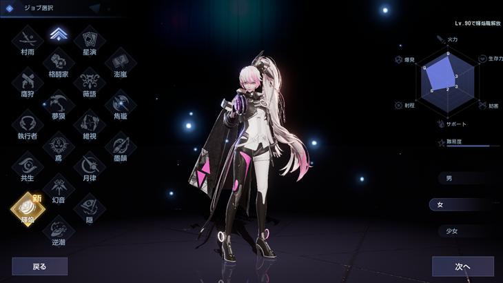 コード：ドラゴンブラッドの職業選択画面