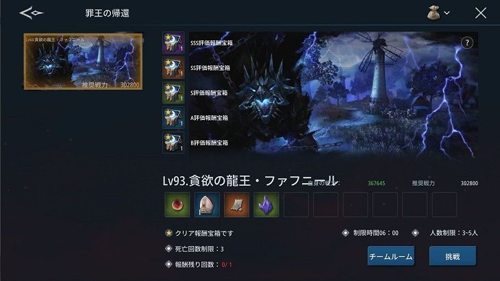 アーサーの伝説の戦利品ダンジョンの入場画面